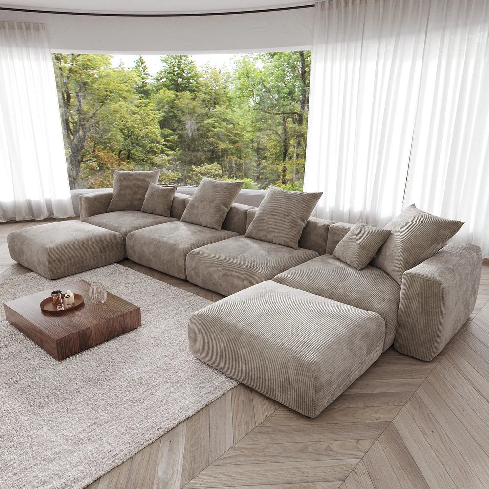 U-Shaped Corduroy Modular 9-Seater Sectional Couch With Ottomans