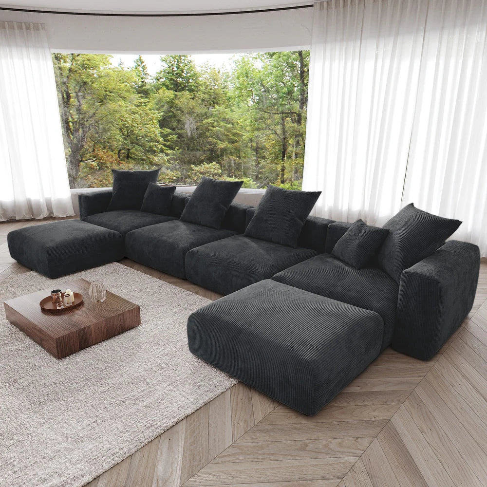 U-Shaped Corduroy Modular 9-Seater Sectional Couch With Ottomans