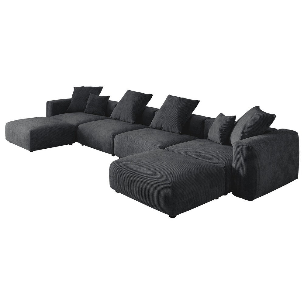U-Shaped Corduroy Modular 9-Seater Sectional Couch With Ottomans