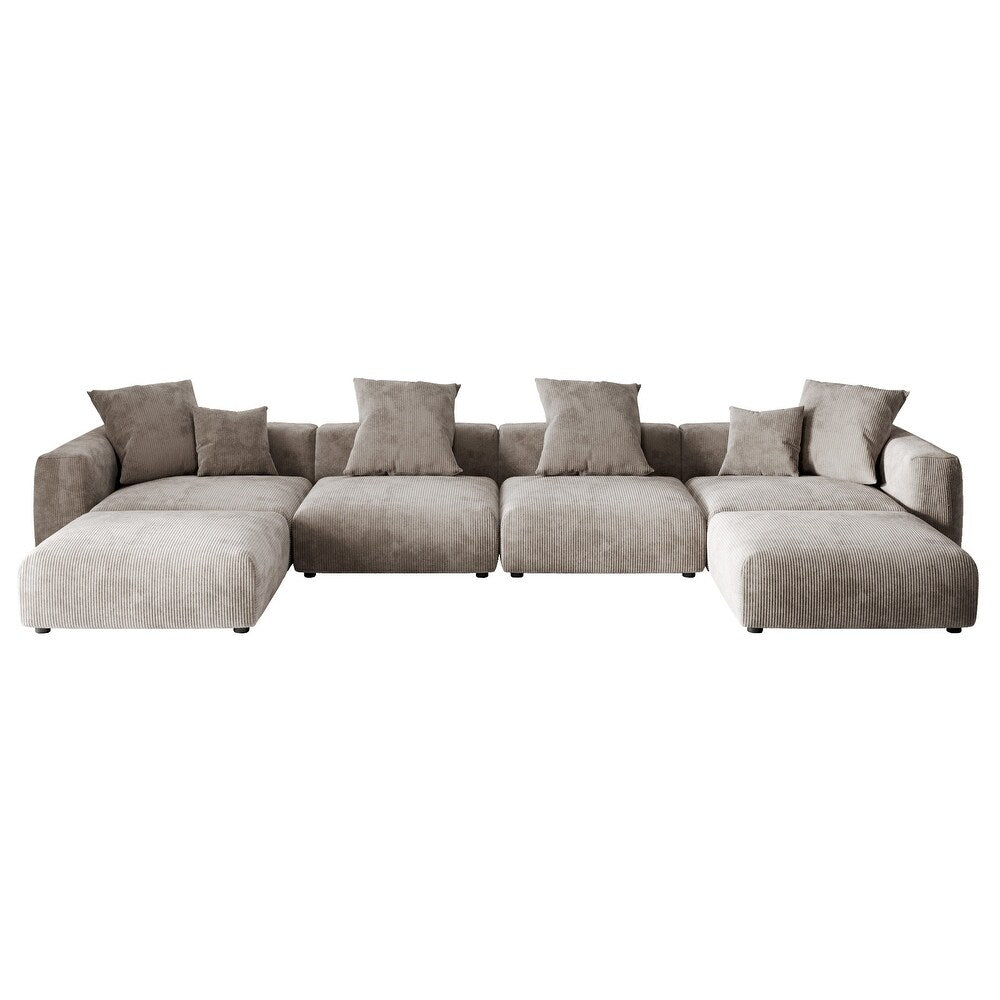 U-Shaped Corduroy Modular 9-Seater Sectional Couch With Ottomans