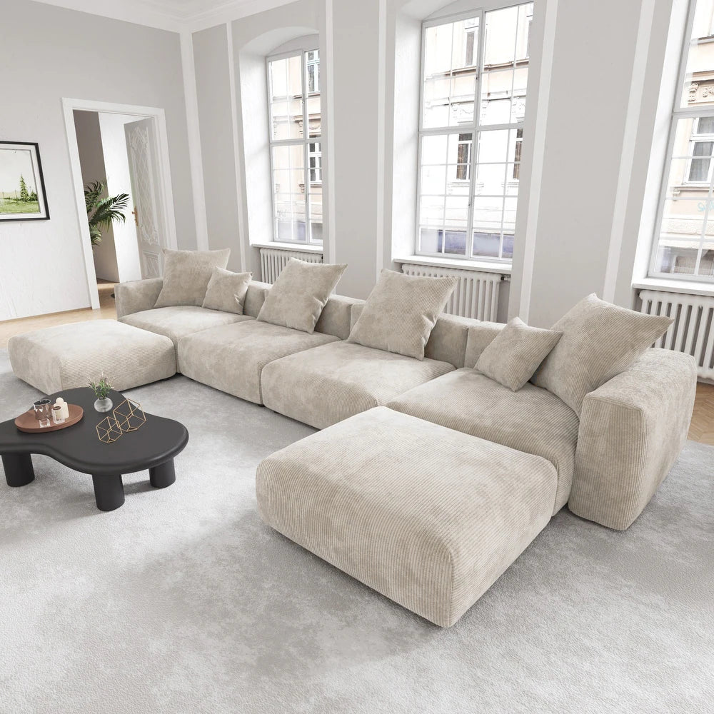 U-Shaped Corduroy Modular 9-Seater Sectional Couch With Ottomans