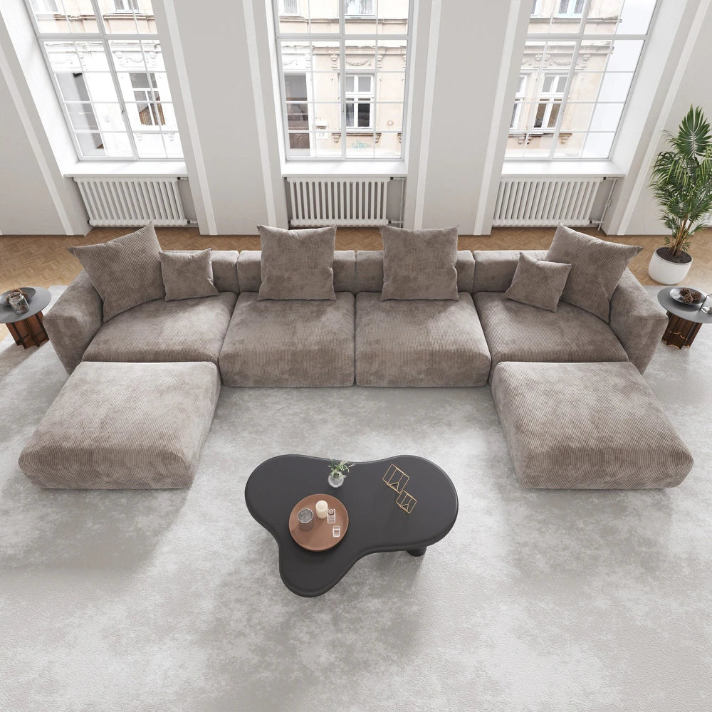 U-Shaped Corduroy Modular 9-Seater Sectional Couch With Ottomans