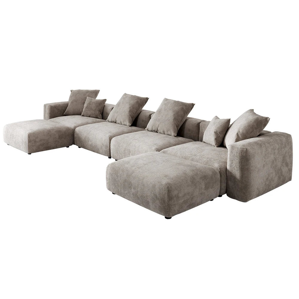 U-Shaped Corduroy Modular 9-Seater Sectional Couch With Ottomans