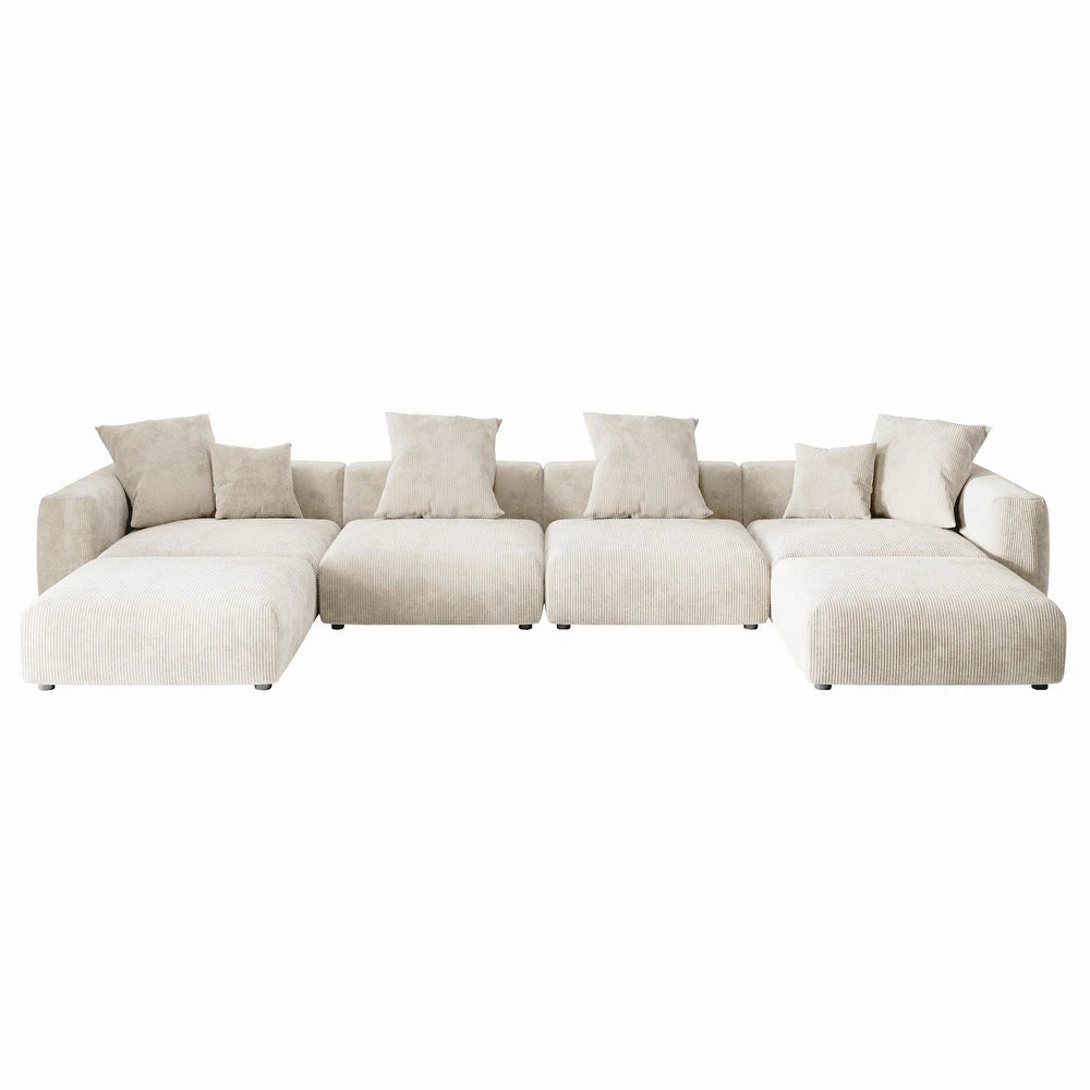U-Shaped Corduroy Modular 9-Seater Sectional Couch With Ottomans