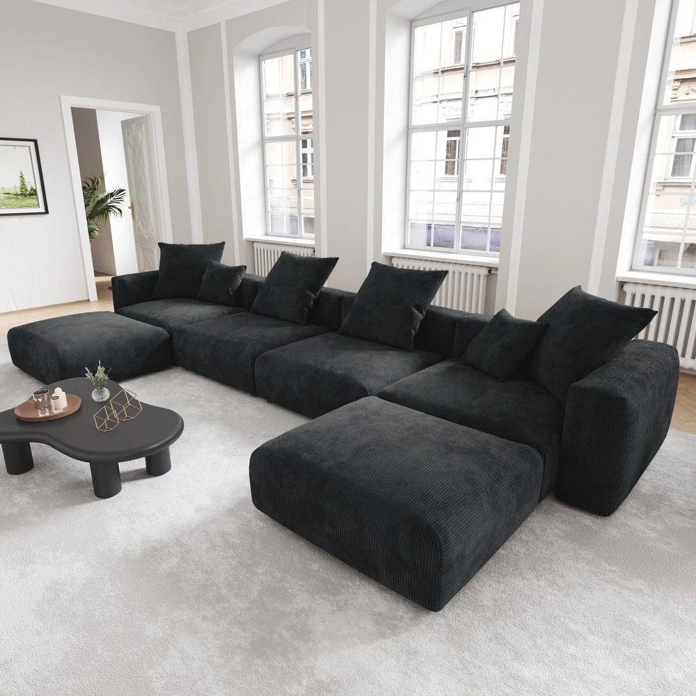 U-Shaped Corduroy Modular 9-Seater Sectional Couch With Ottomans