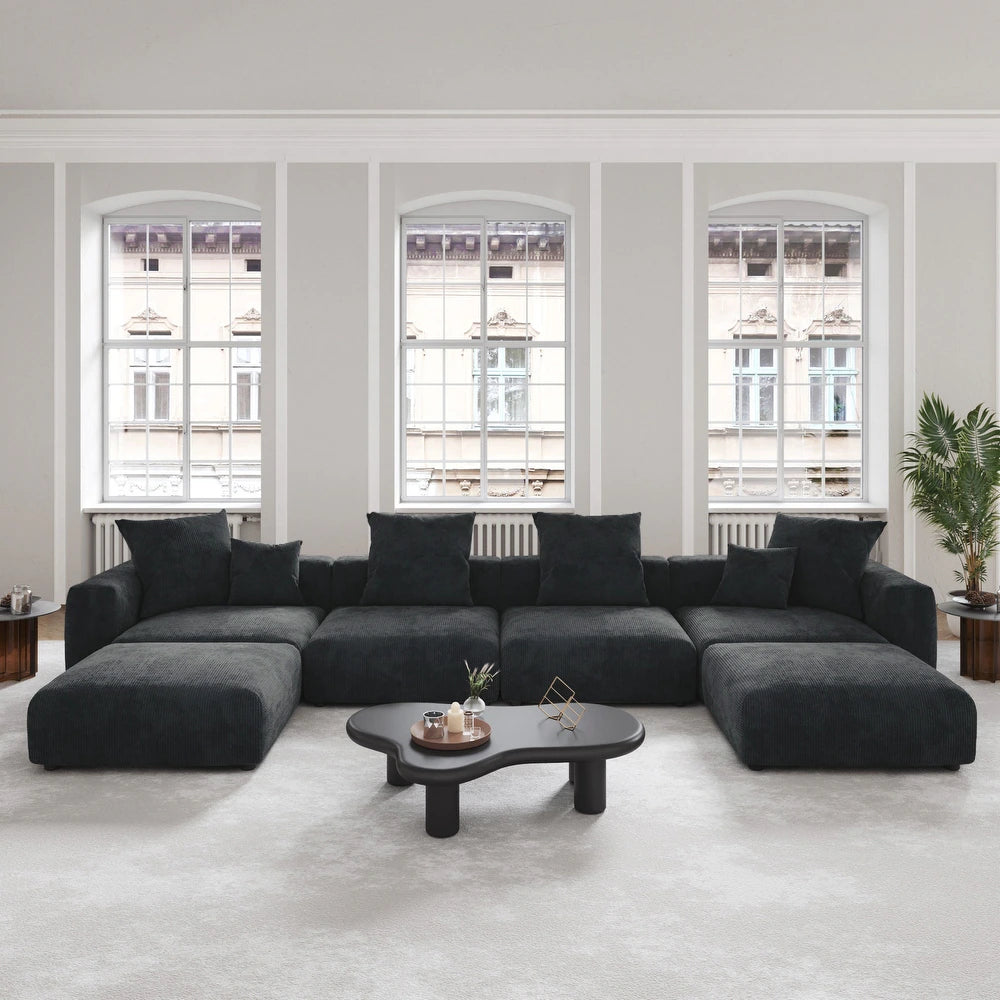 U-Shaped Corduroy Modular 9-Seater Sectional Couch With Ottomans