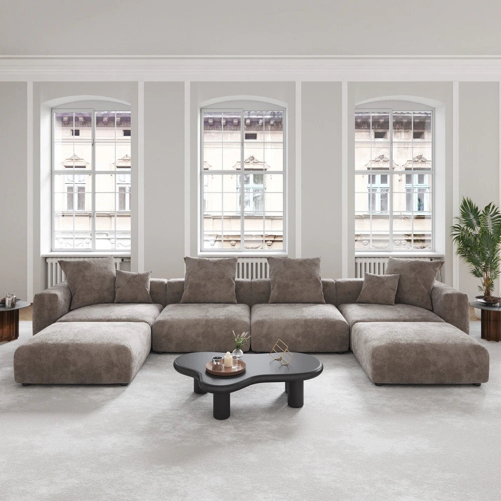 U-Shaped Corduroy Modular 9-Seater Sectional Couch With Ottomans