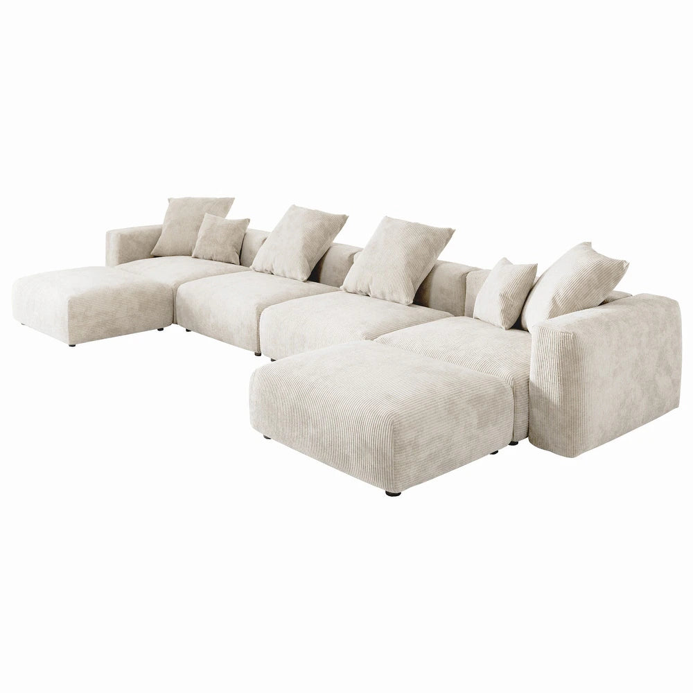 U-Shaped Corduroy Modular 9-Seater Sectional Couch With Ottomans