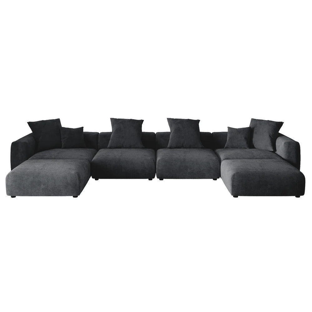 U-Shaped Corduroy Modular 9-Seater Sectional Couch With Ottomans