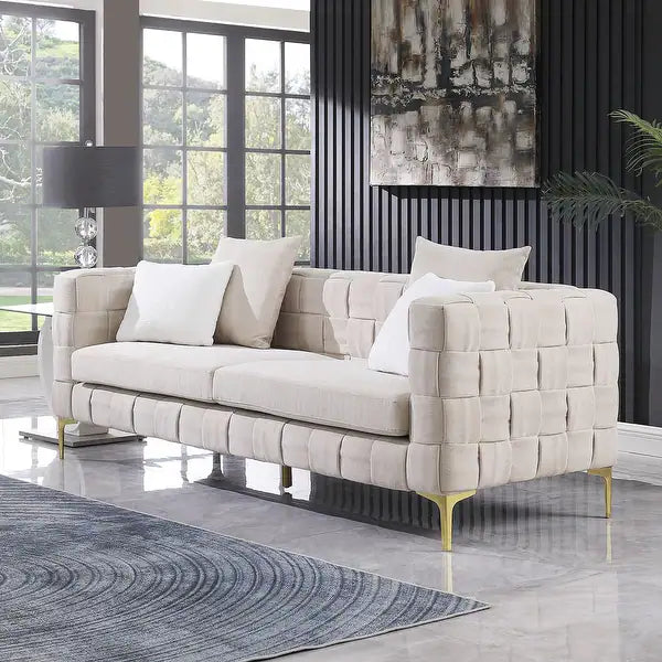 Verona Box-tuft Velvet 3-Seater Couch