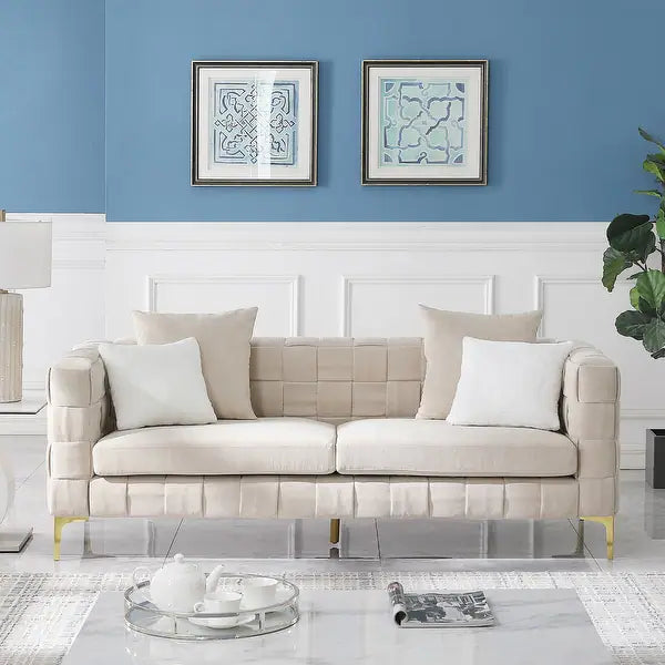 Verona Box-tuft Velvet 3-Seater Couch