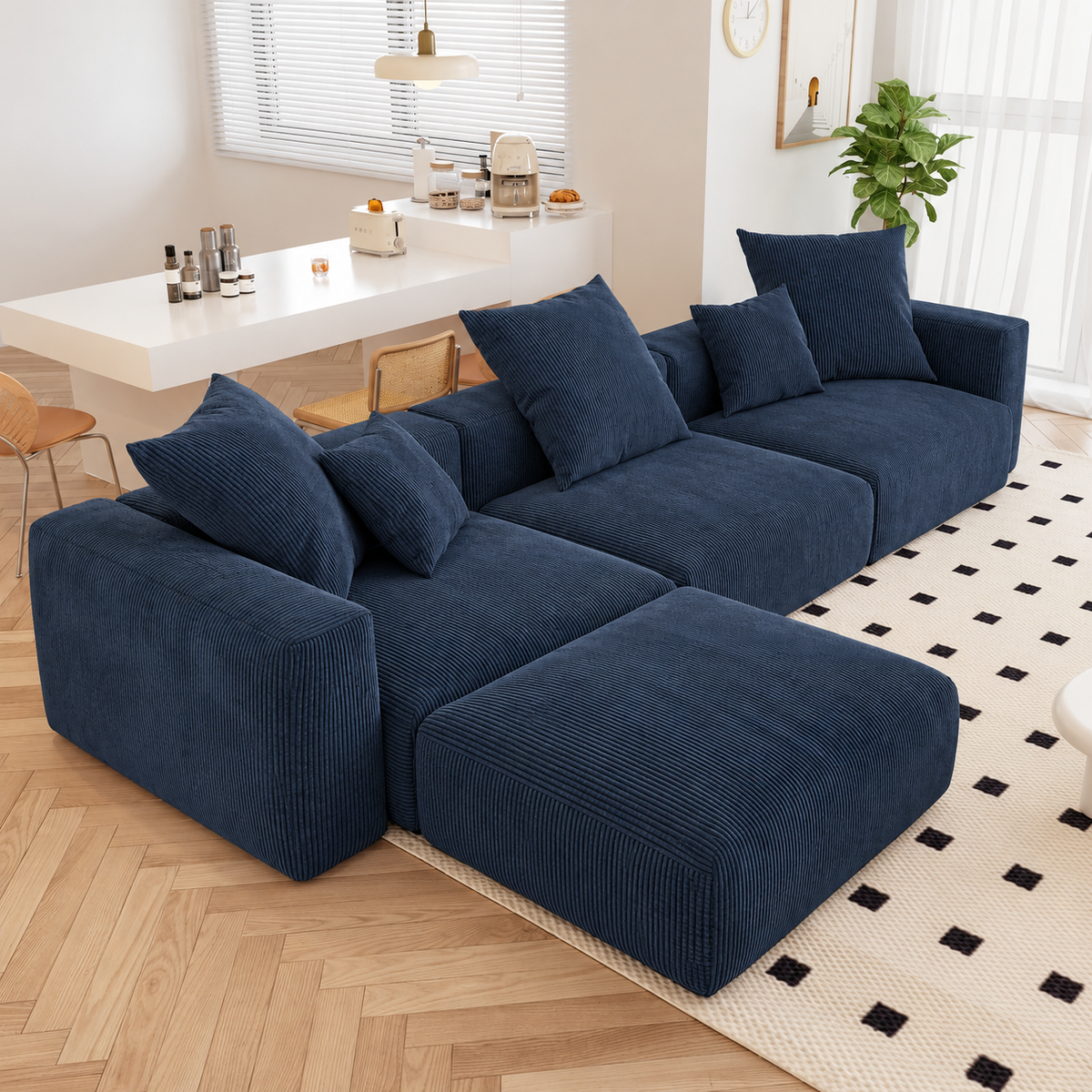 Corduroy Modular 6-Seater Sectional Couch With Ottoman