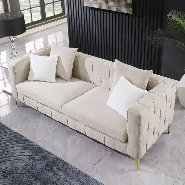 Verona Box-tuft Velvet 3-Seater Couch