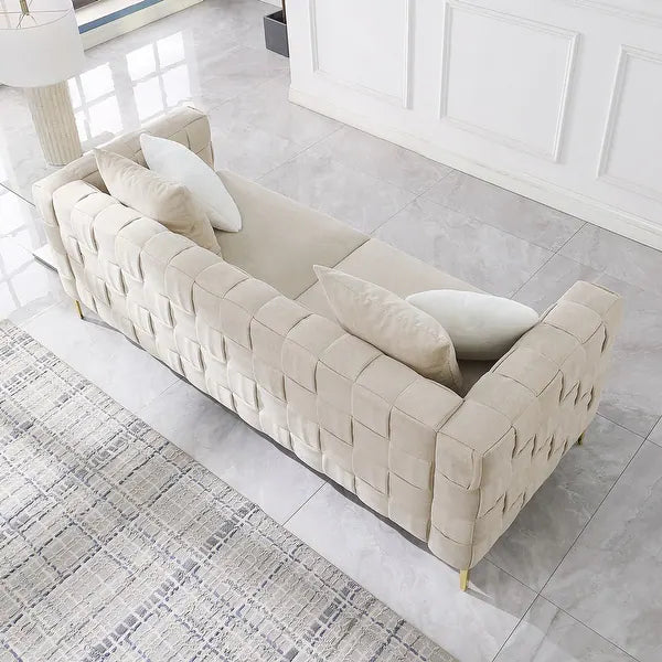 Verona Box-tuft Velvet 3-Seater Couch