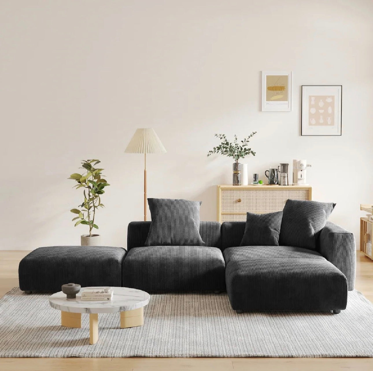 Corduroy Modular 6-Seater Daybed Sleeper Sectional Couch