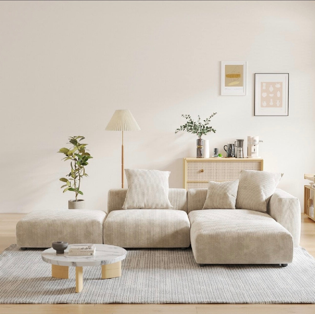 Corduroy Modular 6-Seater Daybed Sleeper Sectional Couch