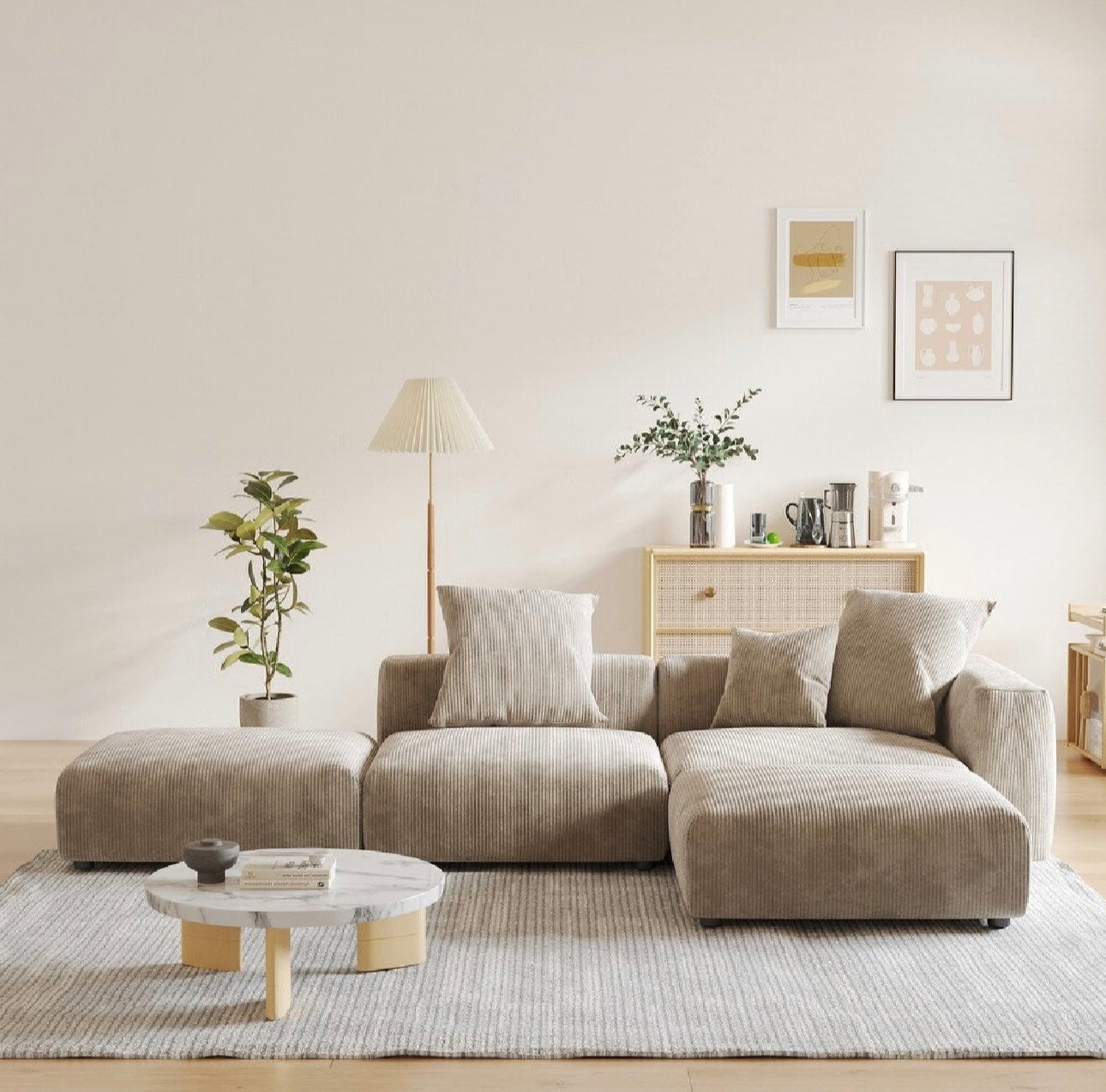 Corduroy Modular 6-Seater Daybed Sleeper Sectional Couch