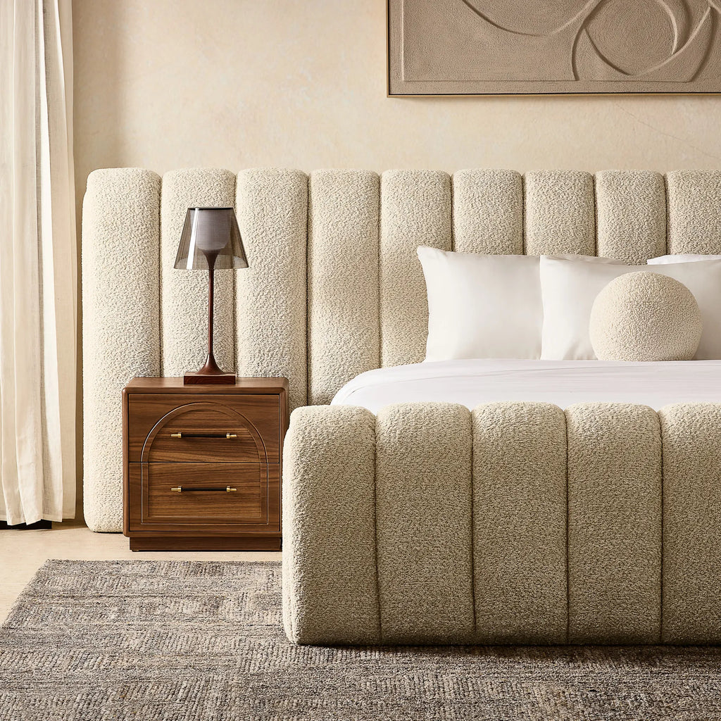 Emma Overlap Panel Boucle Headboard With Base