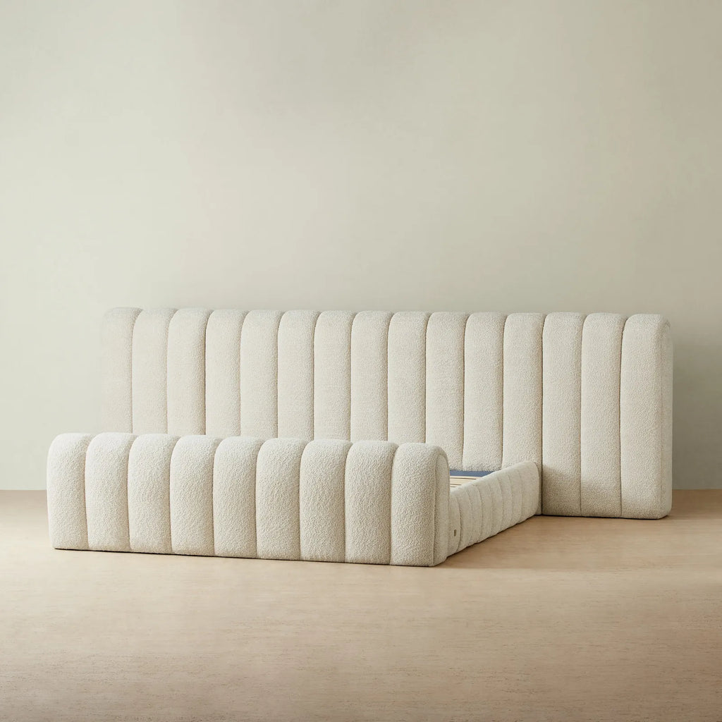 Emma Overlap Panel Boucle Headboard With Base