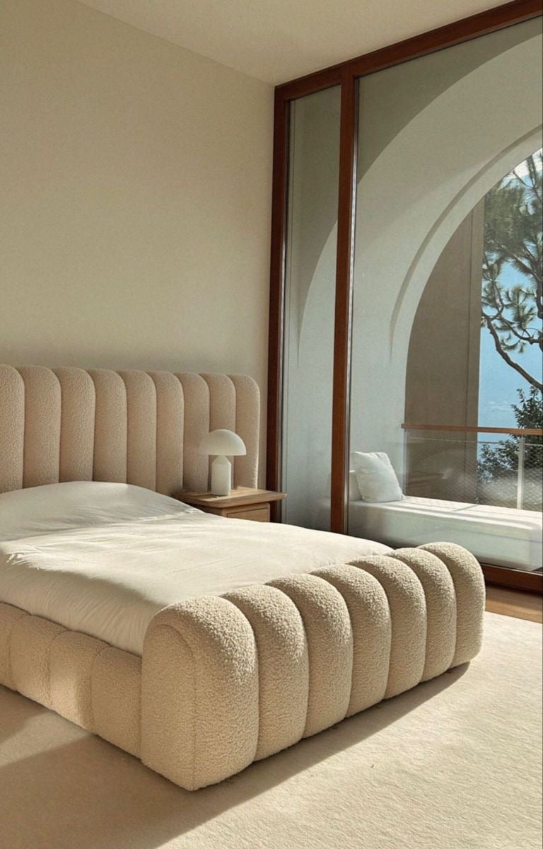 Emma Overlap Panel Boucle Headboard With Base