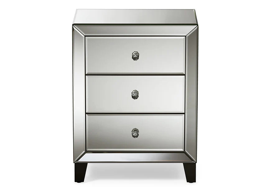 Sofia Glass 3-Drawer Pedestal Nightstand (H70cm x W60cm x D40cm)
