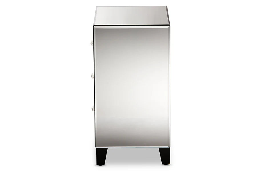 Sofia Glass 3-Drawer Pedestal Nightstand (H70cm x W60cm x D40cm)
