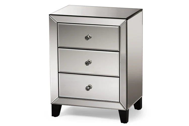 Sofia Glass 3-Drawer Pedestal Nightstand (H70cm x W60cm x D40cm)