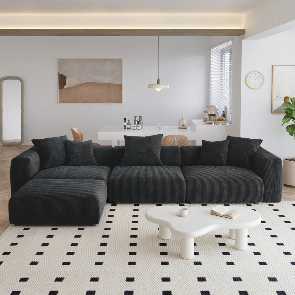 Corduroy Modular 6-Seater Sectional Couch With Ottoman