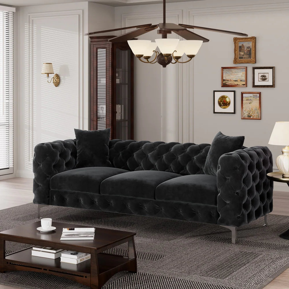 Manhattan Loft 3-Seater Velvet Chesterfield Couch