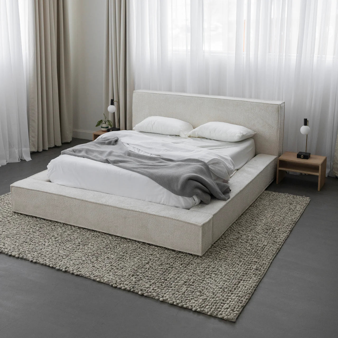 Hudson Soft Boucle Panel Headboard With Base