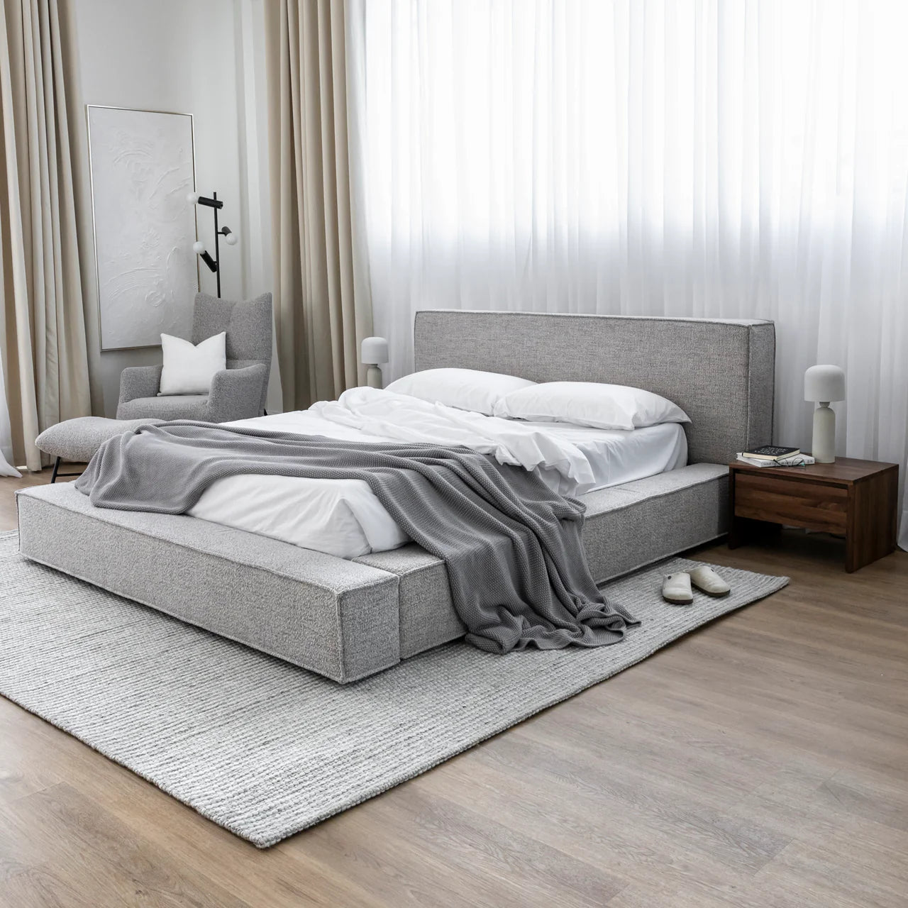 Hudson Soft Boucle Panel Headboard With Base