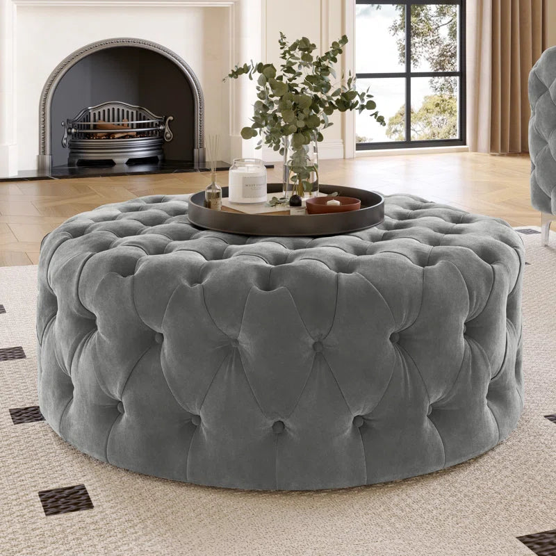 Manhattan Loft Velvet Round Tufted Ottoman