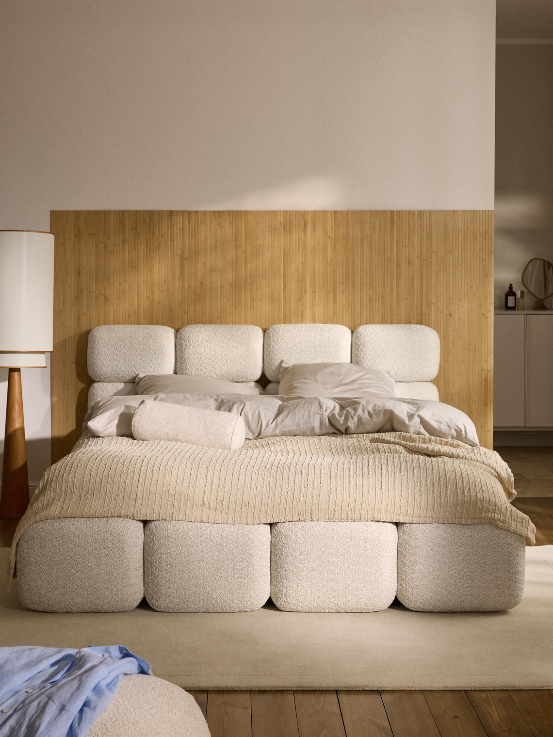 Aspen Block Panel Boucle Headboard With Base