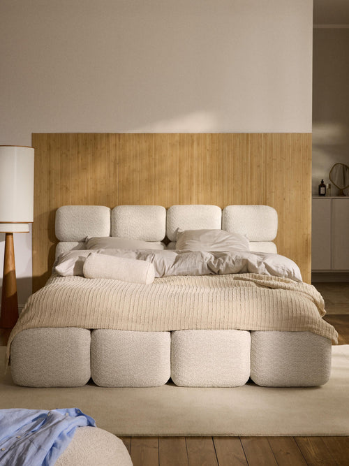 Aspen Block Panel Boucle Headboard With Base