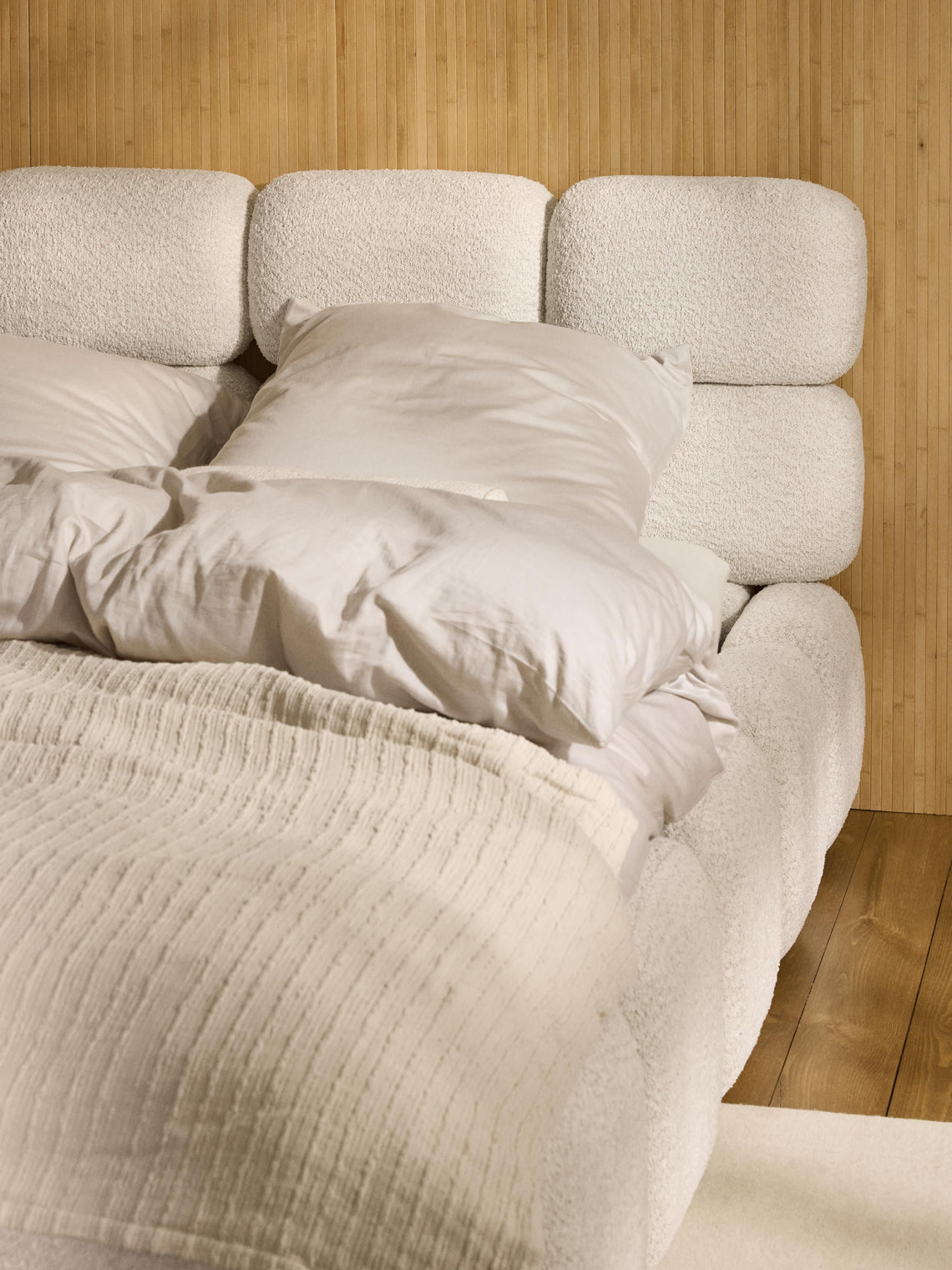 Aspen Block Panel Boucle Headboard With Base