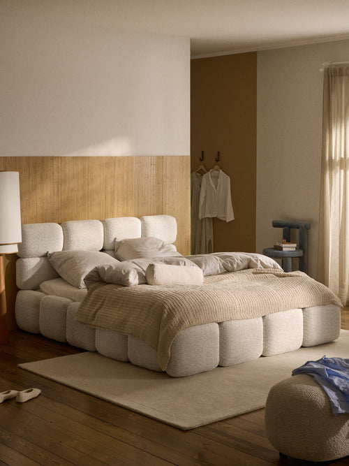 Aspen Block Panel Boucle Headboard With Base