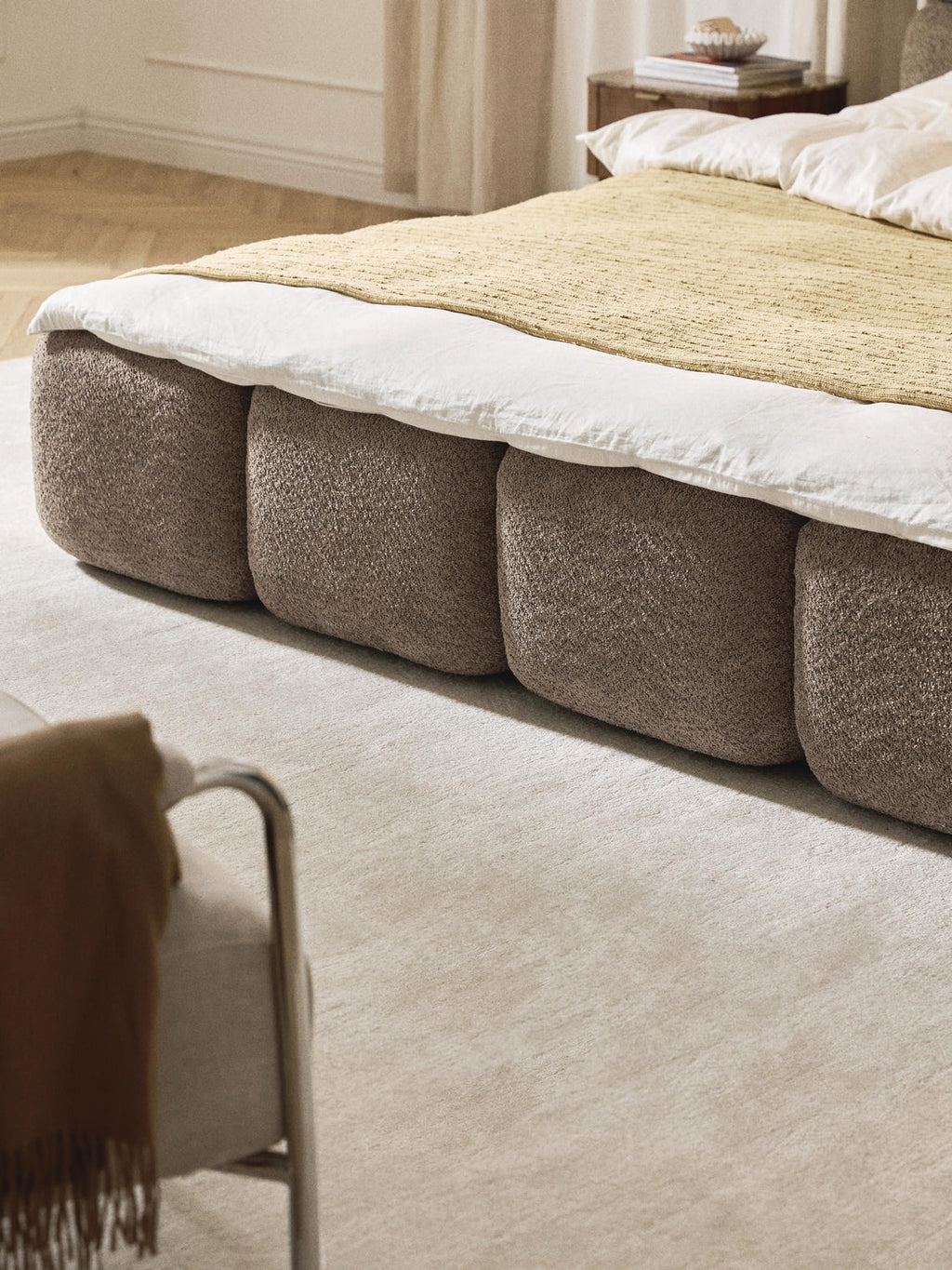 Aspen Block Panel Boucle Headboard With Base