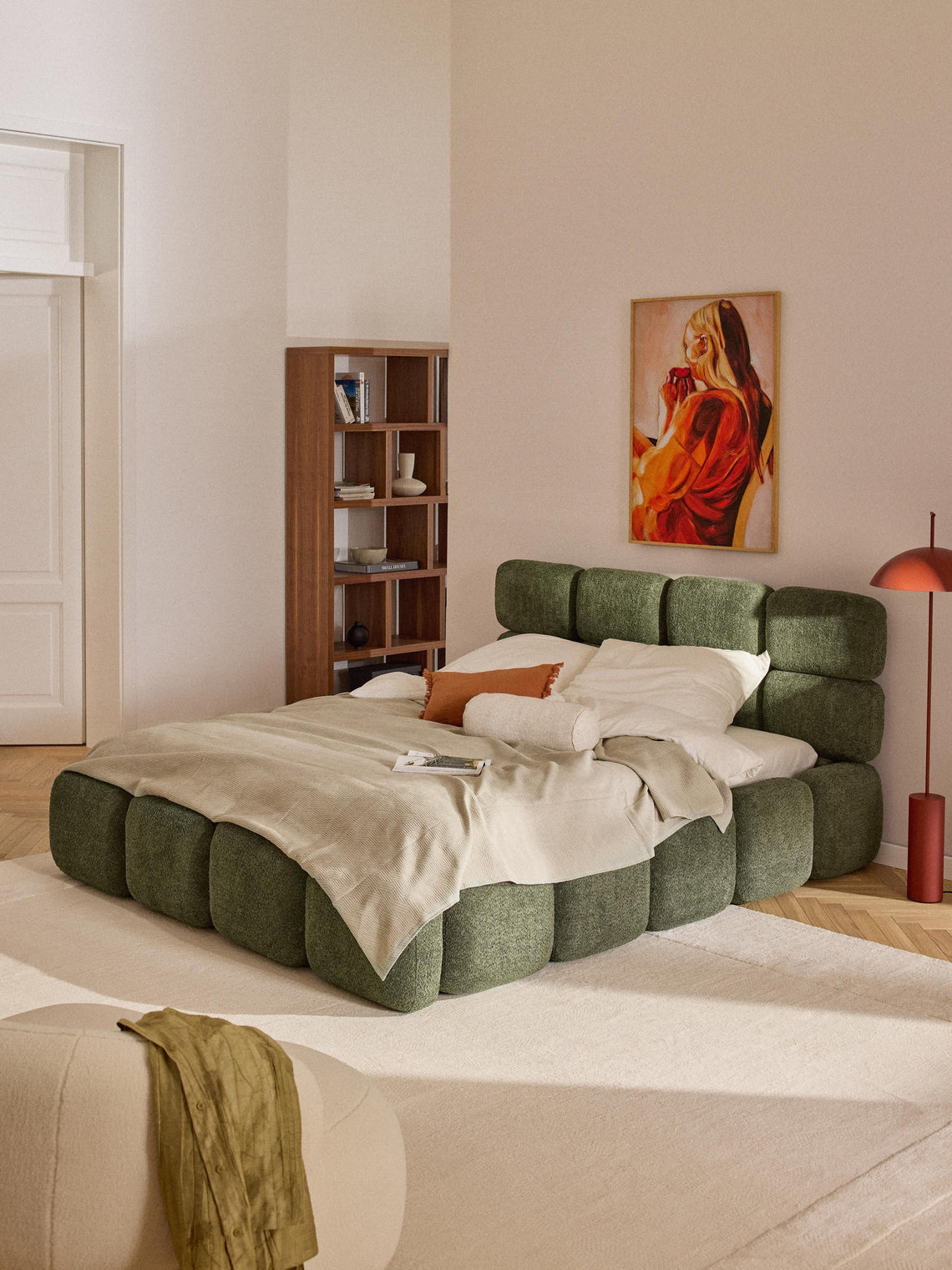 Aspen Block Panel Boucle Headboard With Base