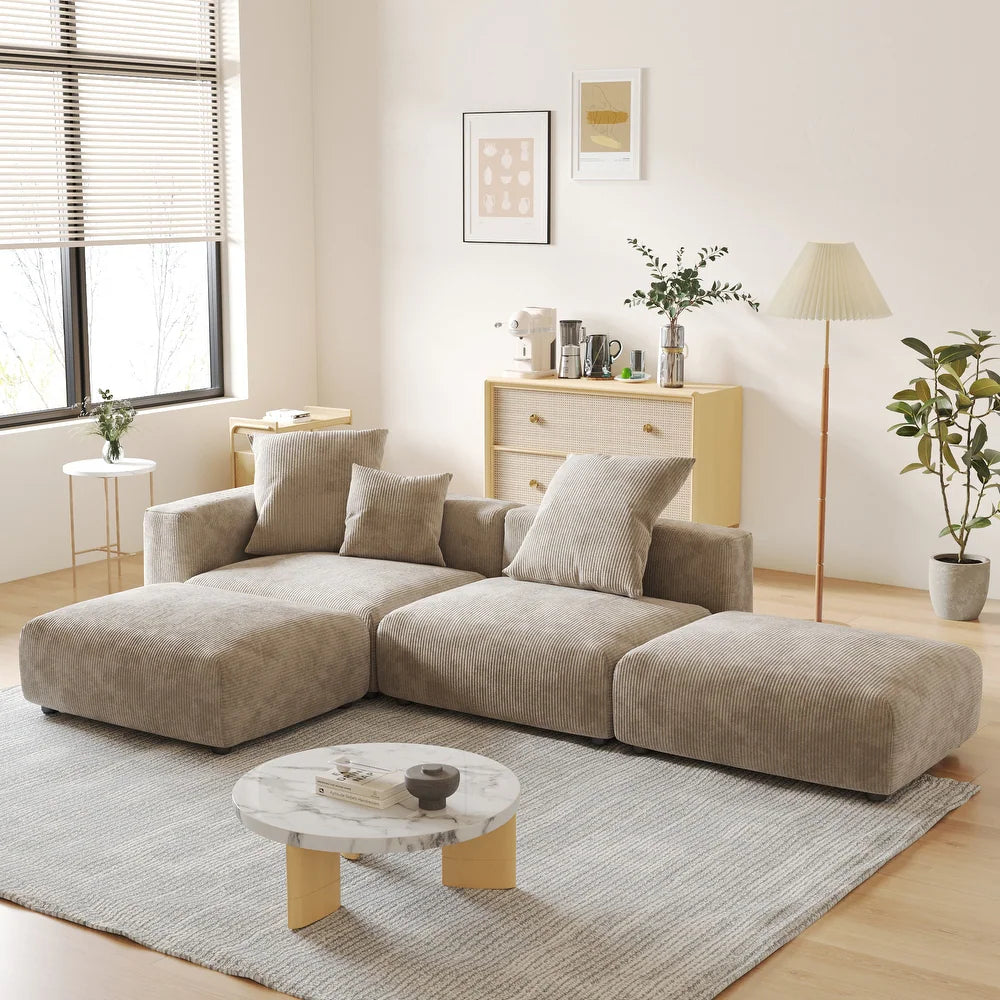 Corduroy Modular 6-Seater Daybed Sleeper Sectional Couch