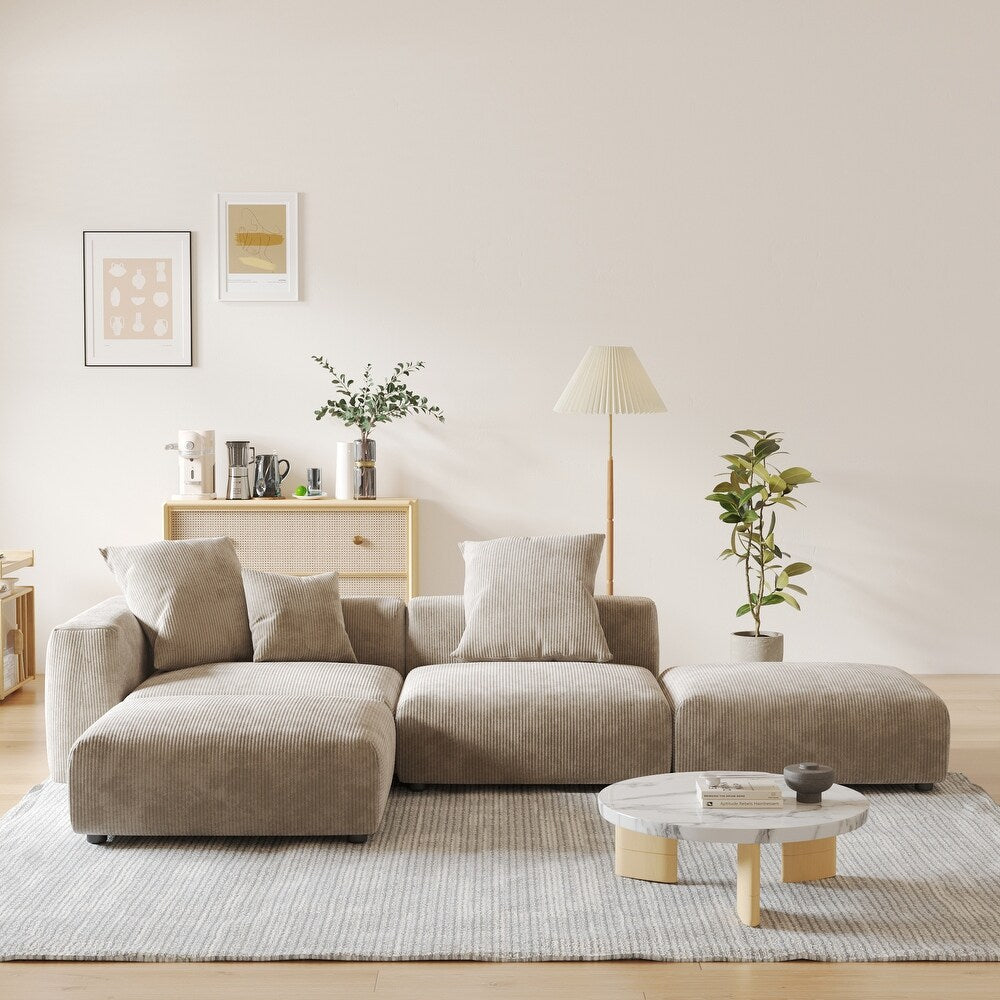 Corduroy Modular 6-Seater Daybed Sleeper Sectional Couch