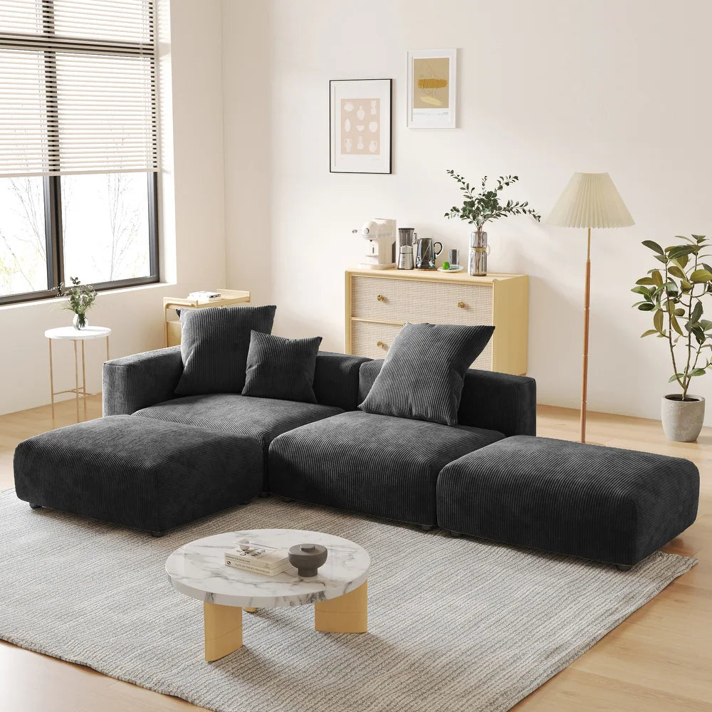 Corduroy Modular 6-Seater Daybed Sleeper Sectional Couch
