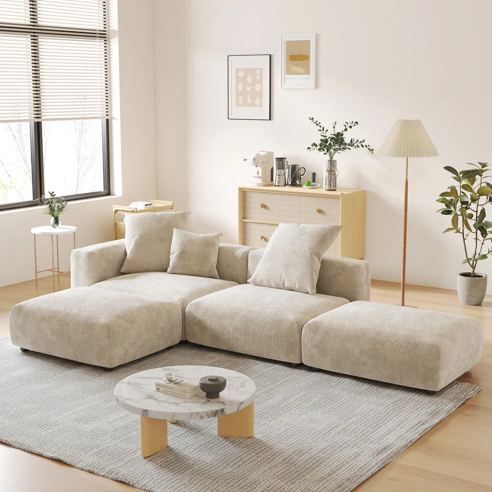 Corduroy Modular 6-Seater Daybed Sleeper Sectional Couch