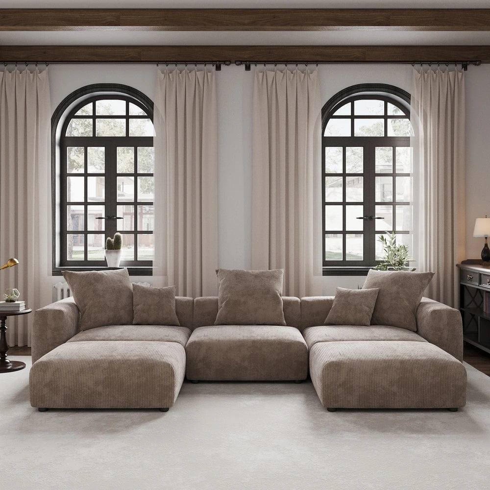 U-Shaped Corduroy Modular 8-Seater Sectional Couch With Ottomans