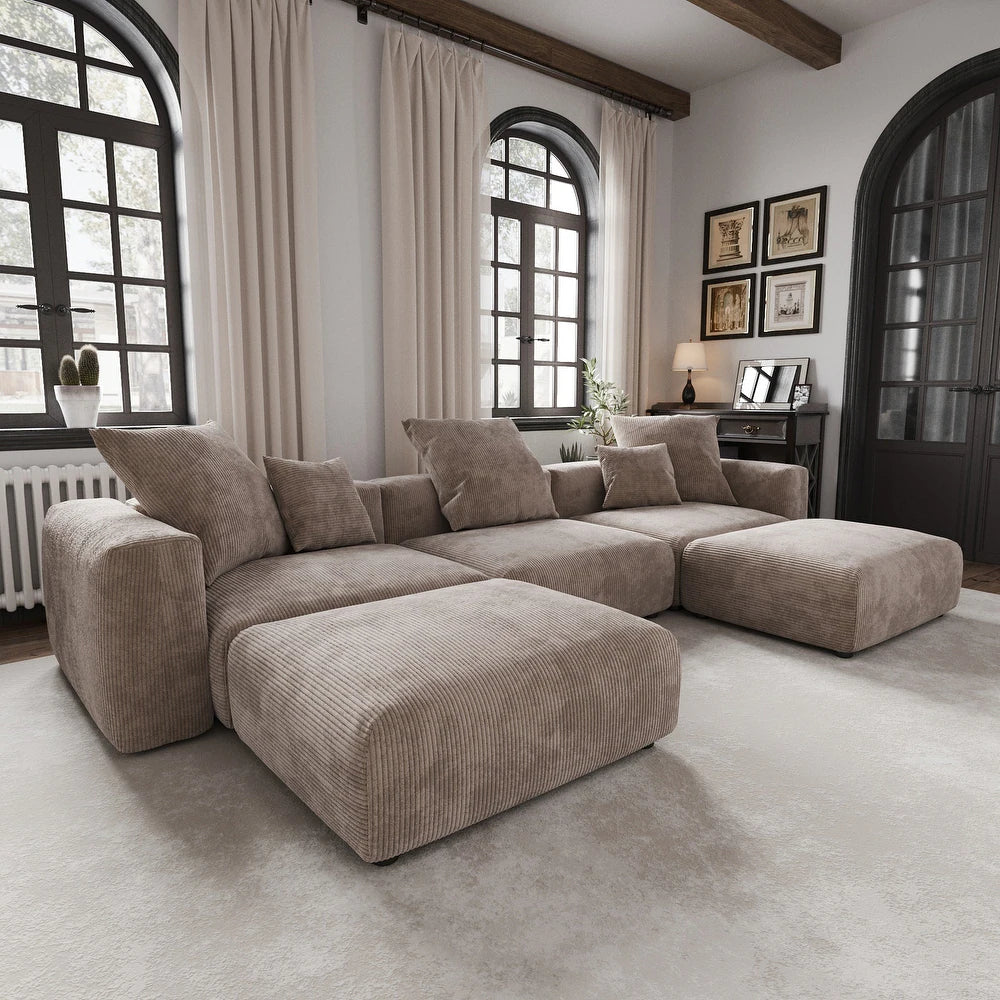 U-Shaped Corduroy Modular 8-Seater Sectional Couch With Ottomans