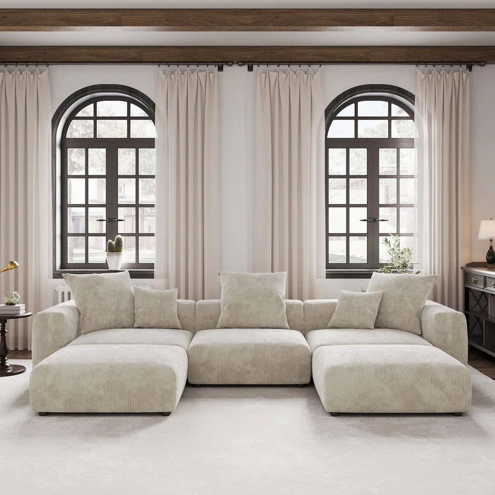 U-Shaped Corduroy Modular 8-Seater Sectional Couch With Ottomans
