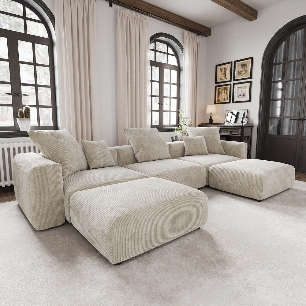 U-Shaped Corduroy Modular 8-Seater Sectional Couch With Ottomans