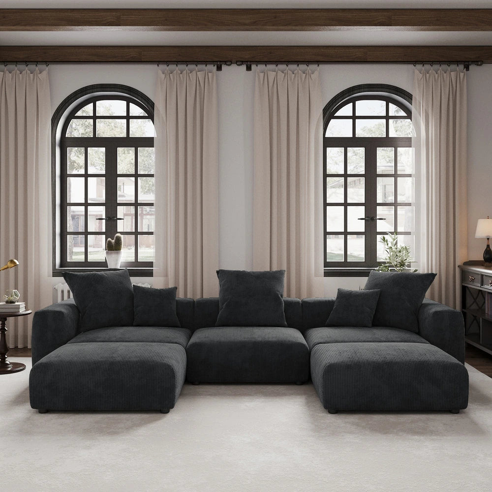 U-Shaped Corduroy Modular 8-Seater Sectional Couch With Ottomans