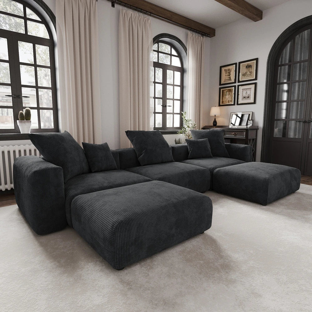 U-Shaped Corduroy Modular 8-Seater Sectional Couch With Ottomans