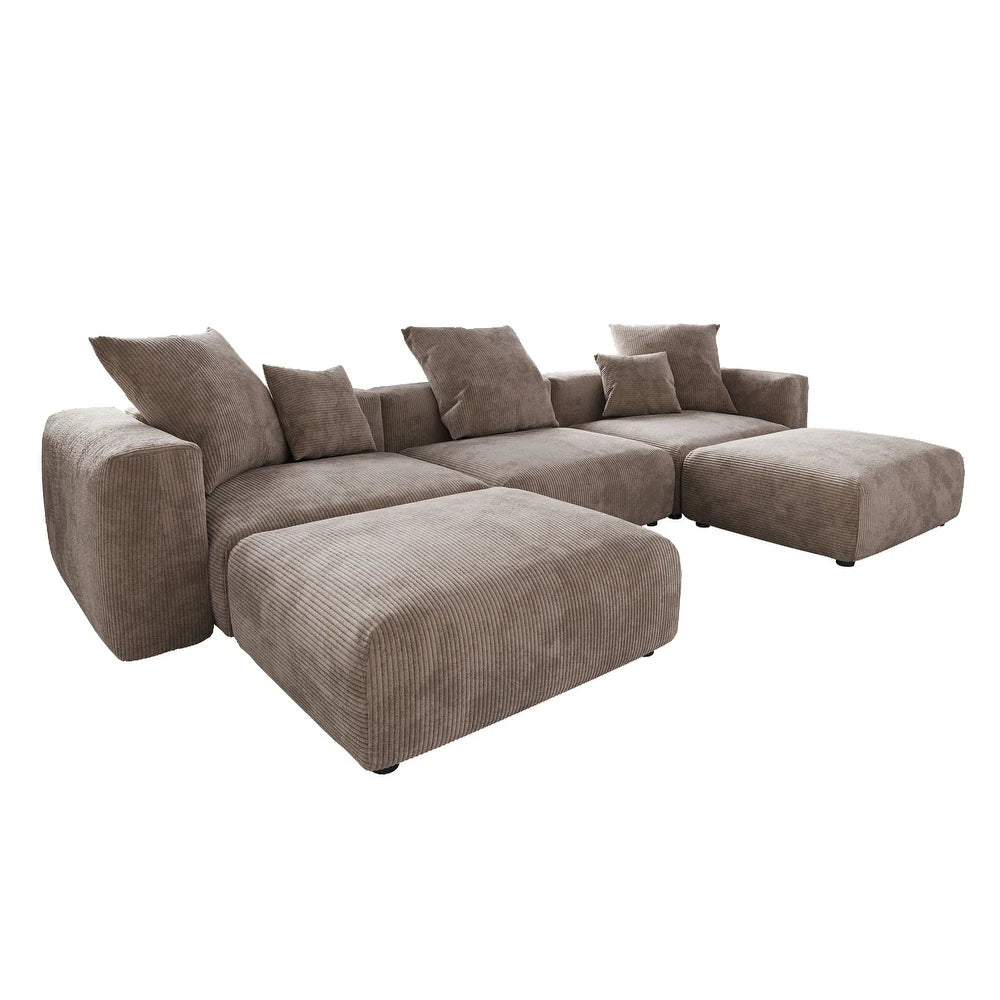 U-Shaped Corduroy Modular 8-Seater Sectional Couch With Ottomans