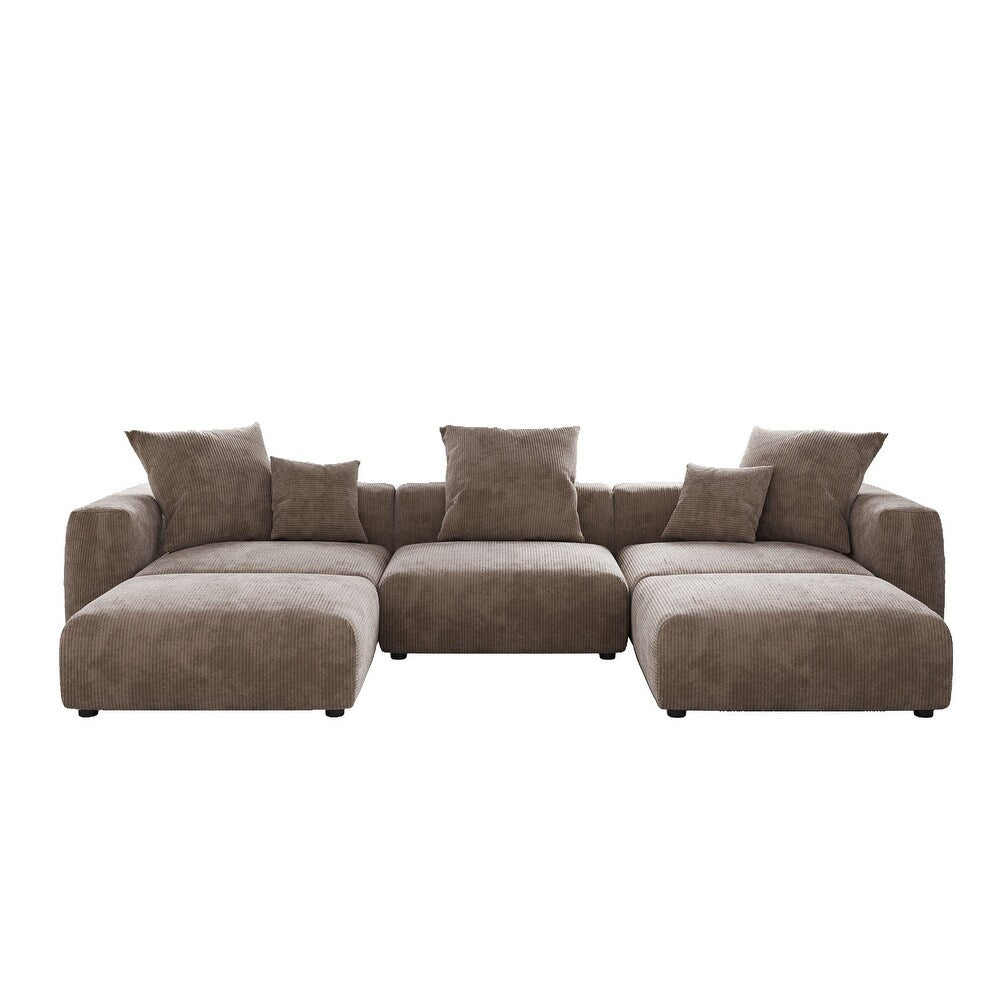 U-Shaped Corduroy Modular 8-Seater Sectional Couch With Ottomans